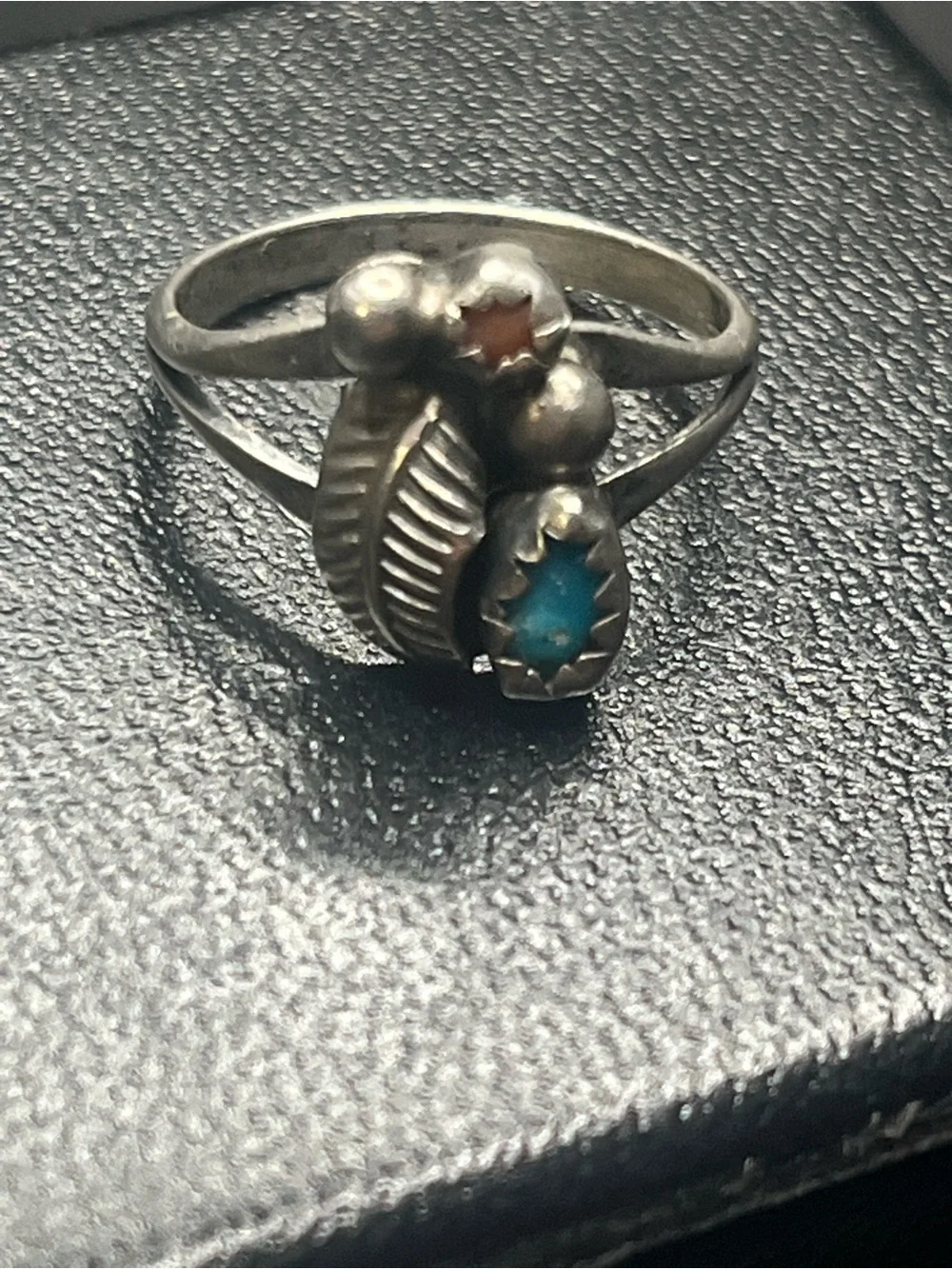 Vintage Sterling Silver Turquoise Coral Southwestern Ring Size 4